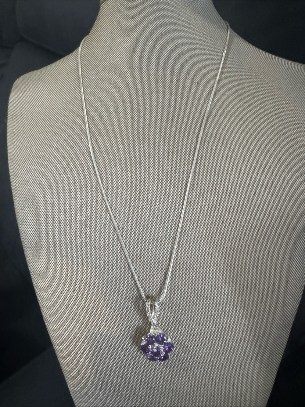 Silver Necklace with Purple Flower Pendant - Women Jewelry
